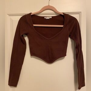 Zara Long Sleeve Brown Crop Top